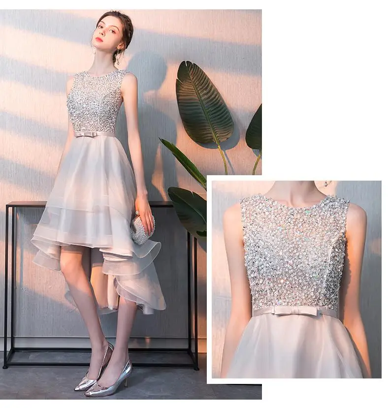 Elegant Women Silver Bling Sequins Evening Dress Noble Sleeveless Slim Gown Bridesmaid Wedding Dressing Vestidos Party Cheongsam