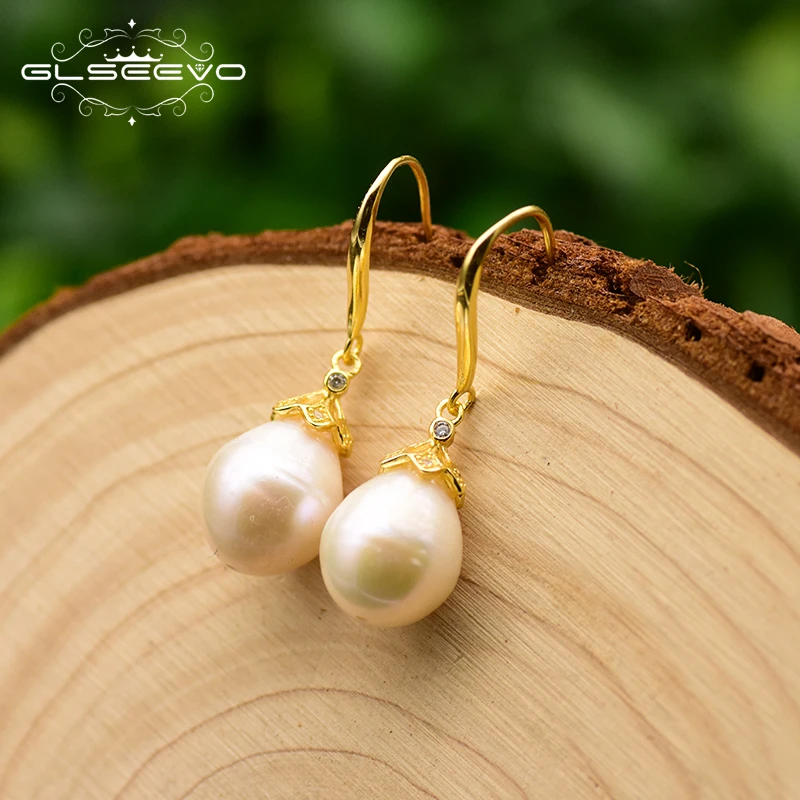 

GLSEEVO 925 Sterling Silver Natural Fresh Water Pink Purple Pearl For Women Party Grape Shape Drop Earrings Fine Jewelry GE0742
