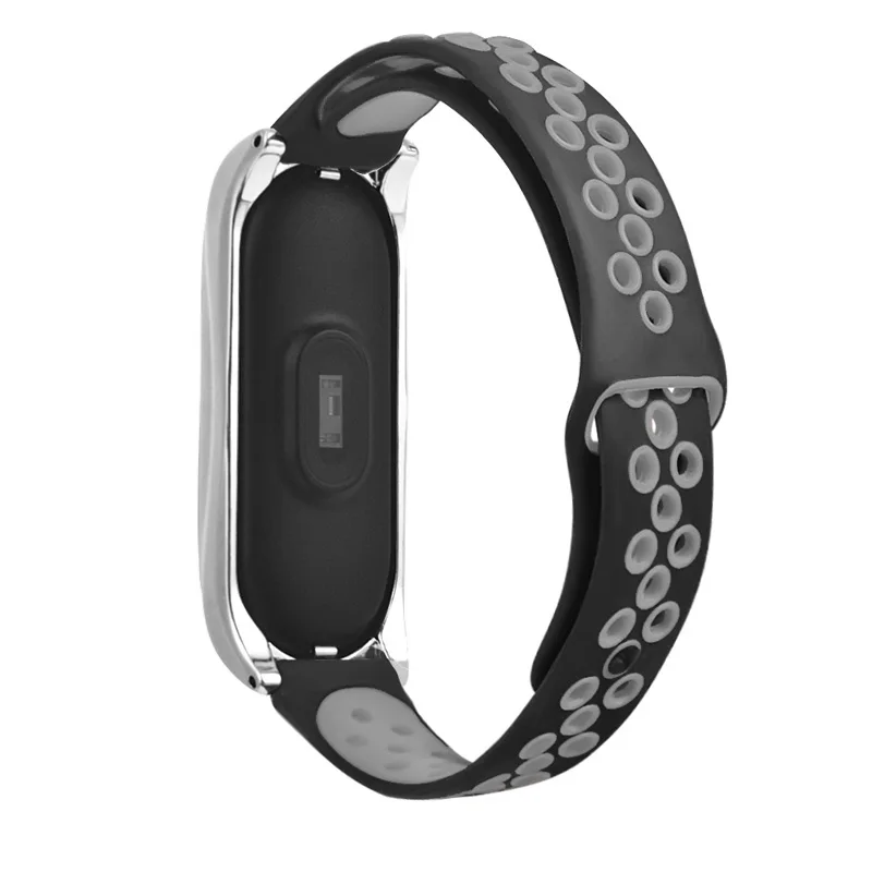 Силиконовый ремешок с металлическим чехлом для Xiaomi Mi Band 3/4@ JH