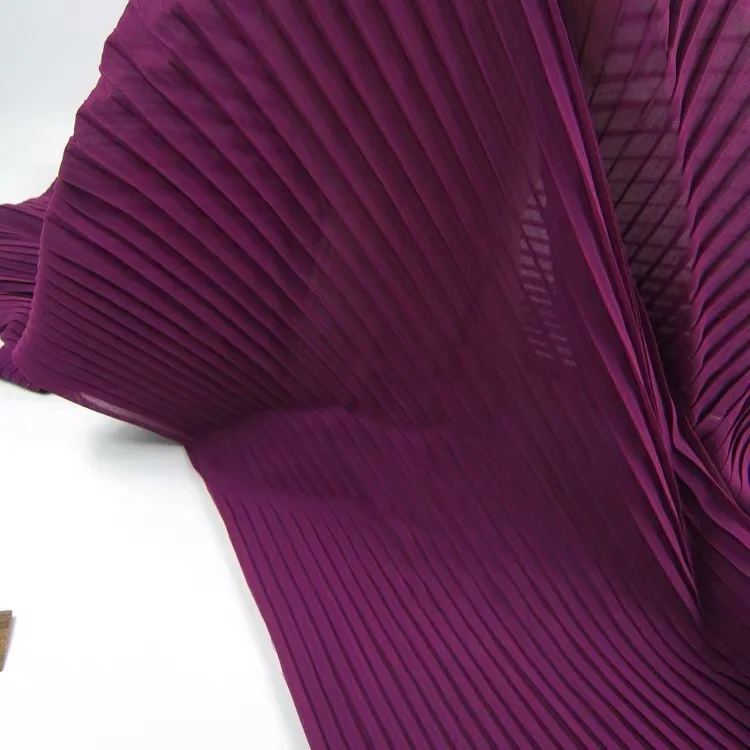 

burgundy purple Pleated Chiffon Panel, chiffon cloth Vertical crease, chiffon accordion pleated fabric, pleats fabric for skirt