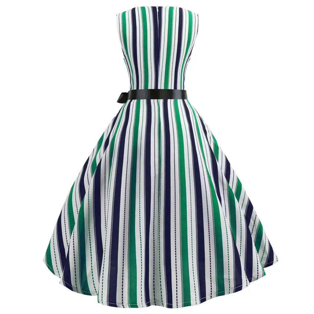 2019 hot style Hepburn wind restoring ancient ways to receive show thin waist posed dress send printing rib striped bodycon