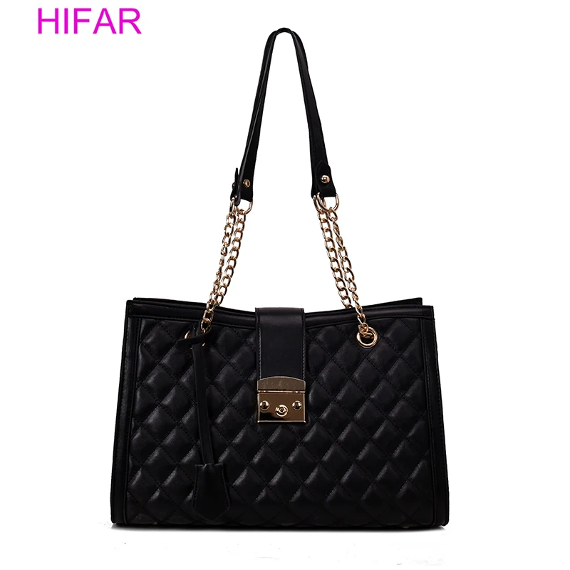 

HIFAR Fashion Woman Big Embroidery Bags Ladies Luxury Handbag Women Plaid Chain Shoulder Bag Large Quilted Bolsas Femininas 2019
