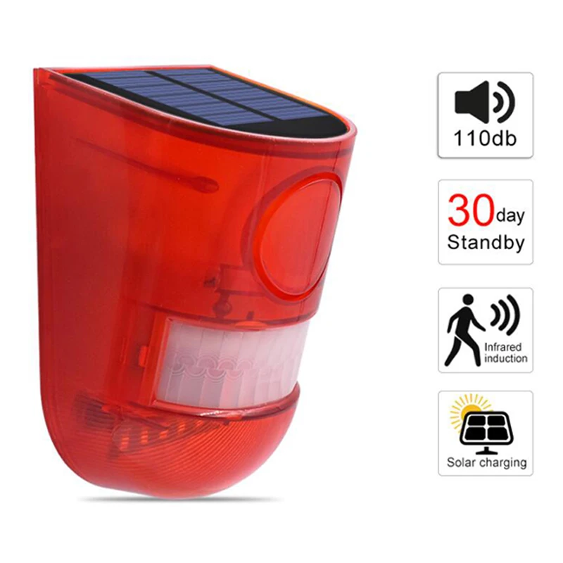 Emissor de Luz Lâmpada de Alarme Ip65 à Prova Diodo Solar Aviso 6led Luz Vermelha Dwaterproof Água Sensor Movimento Cautela Luzes Lugar Secreto Parede 110db Som 10 Lâmpadas solares