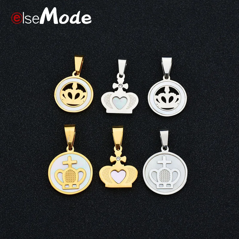 

ELSEMODE Fashion Women Crown Inlay Shell 316 L Stainless Steel Charm Pendant Necklace For Girl Femme Party Gift Jewelry