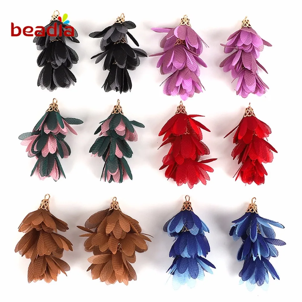 10pcs Colorful Flower Pendant Tassels Fringe Tassel For Women