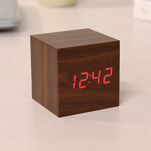 Современный деревянный куб цифровой светодиодный Термометр Таймер календарь стол будильник