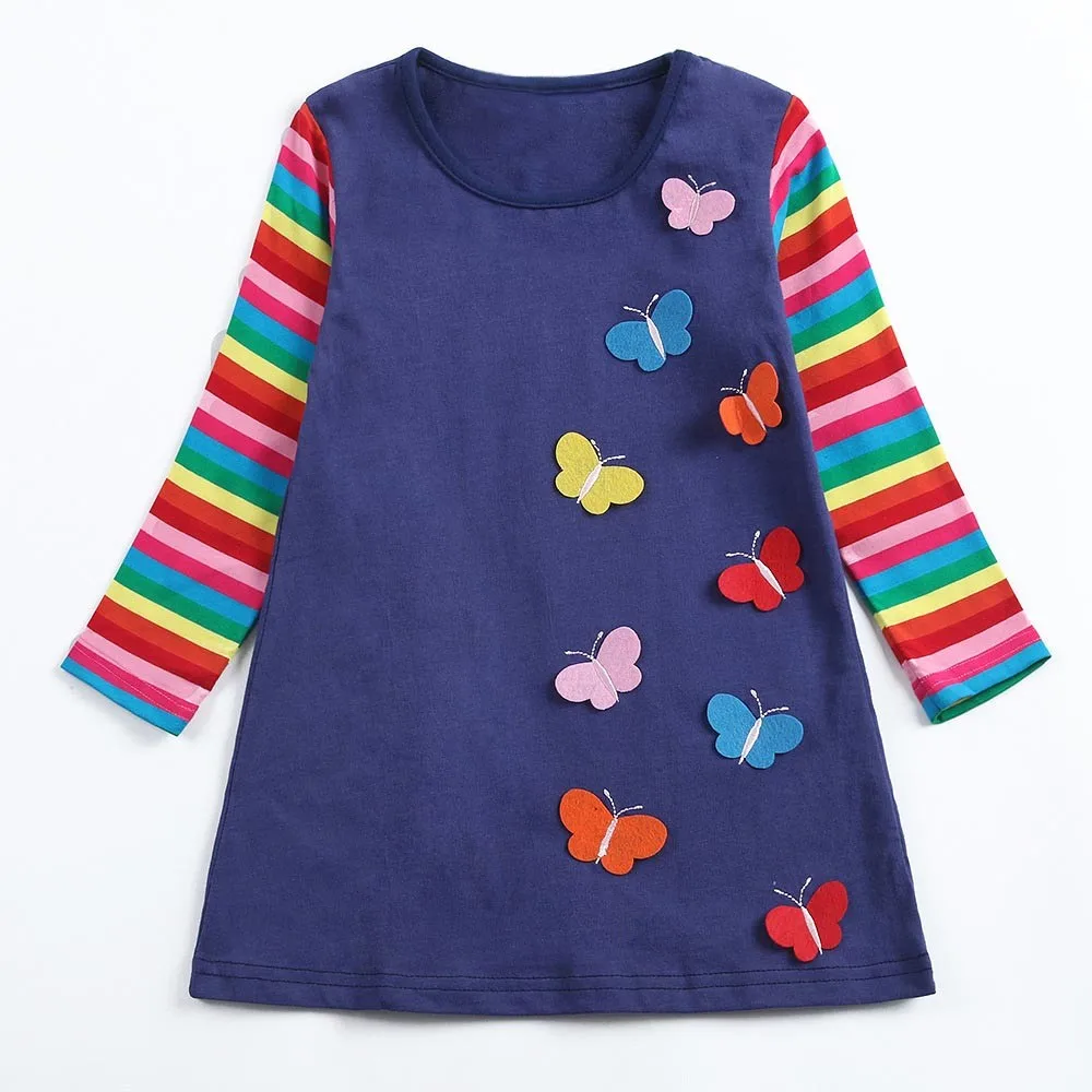 

Toddler Baby Kids Girls Rainbow Stripe Butterfly Party Dress Clothes