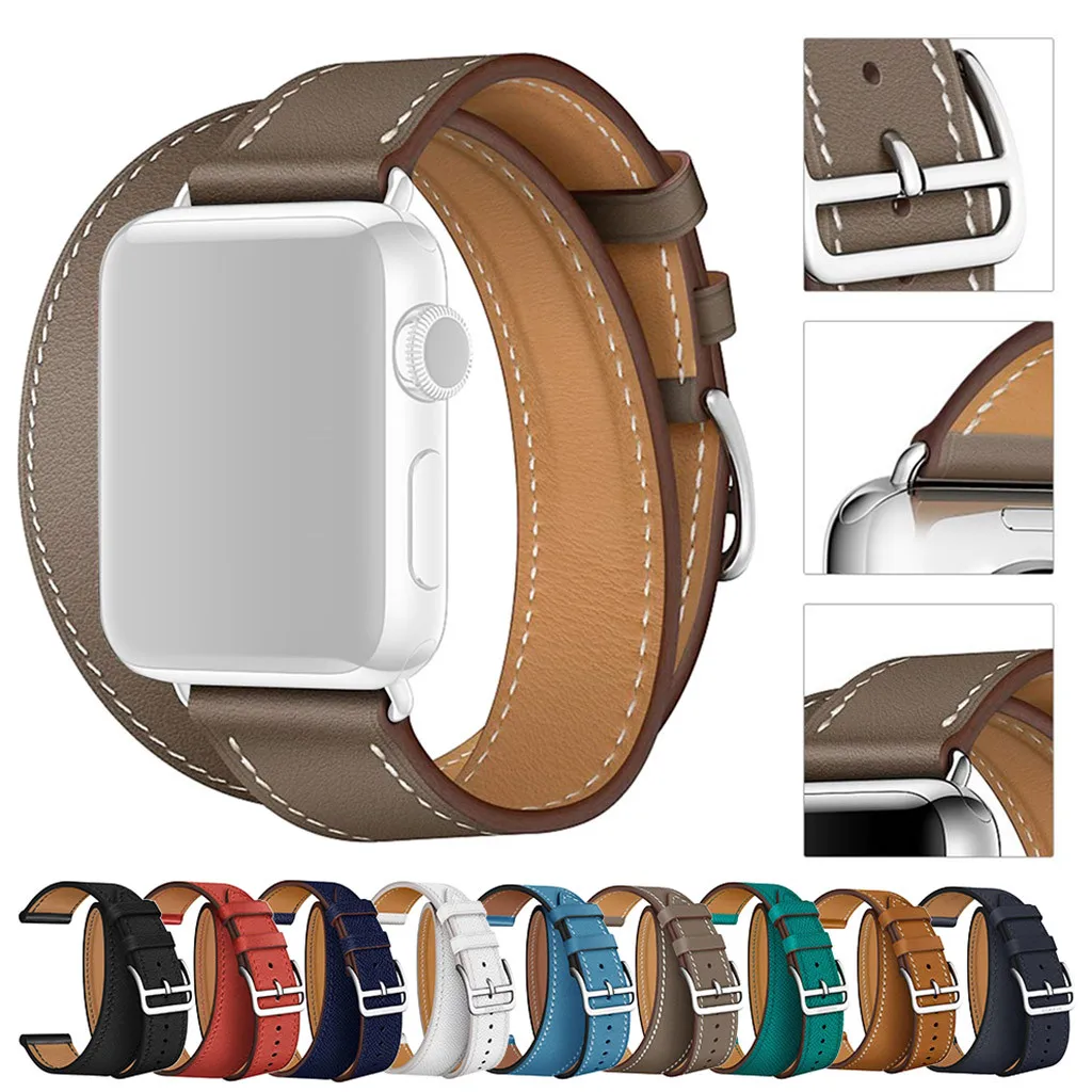 Двойной кожаный браслет сменный ремешок для Apple Watch 1234 38/40 мм 42/44 мм