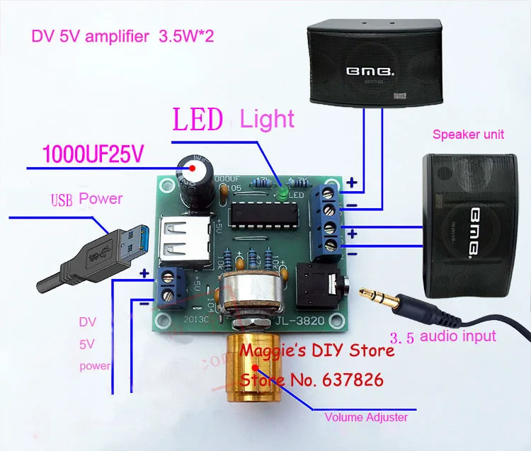 DC 5V USB power supply 3.5W*2 amplifier board SP2038P