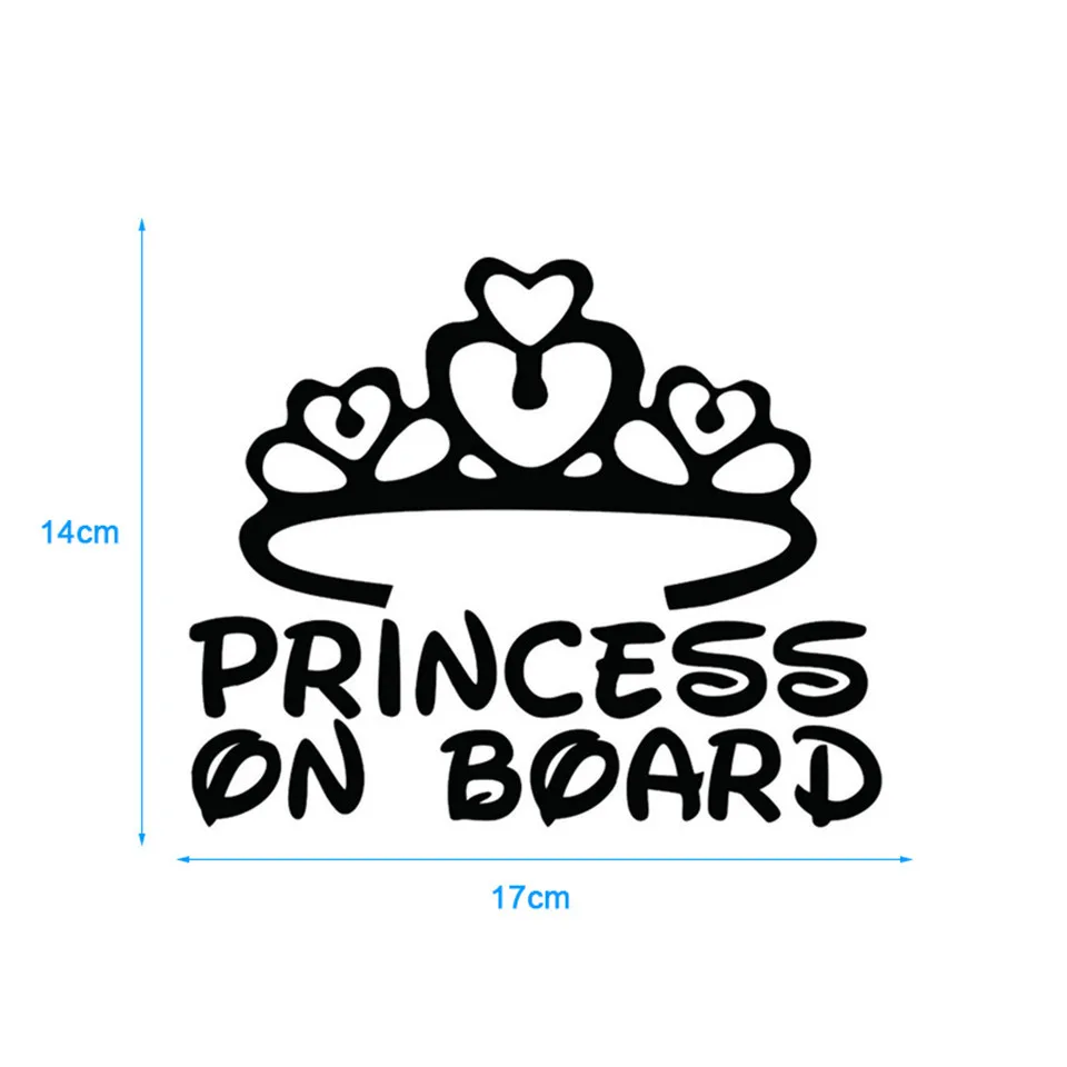 Cunymagos 17cm14cm PRINCESS ON BOARD BABY Cartoon Fashion Vinyl Car-Styling Car Sticker BlackSilver (4)