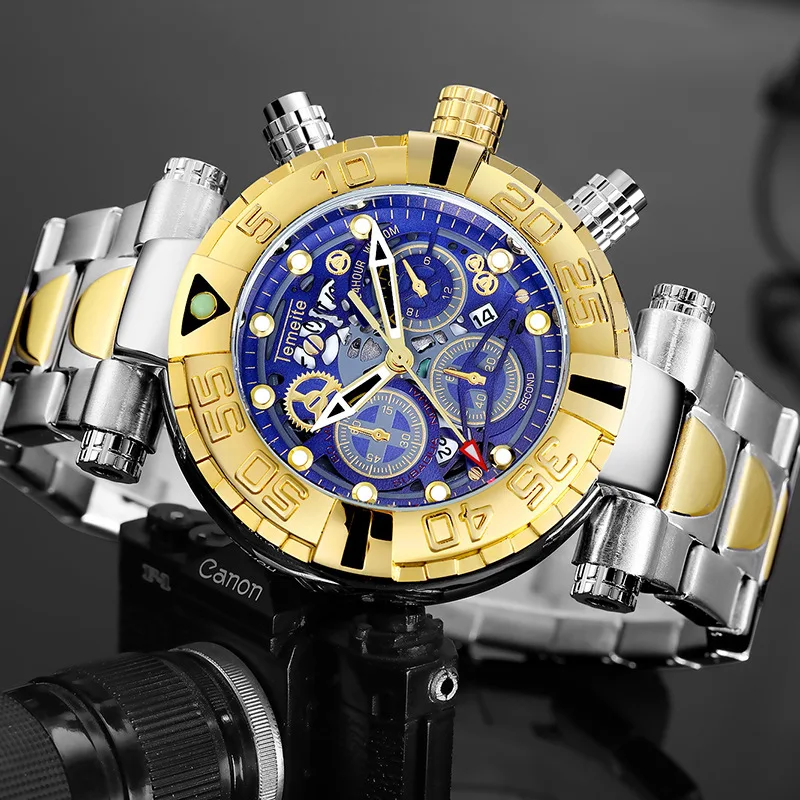 

Watch Men Top Luxury Multi-function Creative Openwork Pattern Quartz Watches Waterproof Sport Wristwatches relogio masculino-men