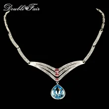 Синий кристалл бамбуковые цепи ожерелья и подвески серебряный цвет модные хрустальные свадебные украшения для женщин DFN566