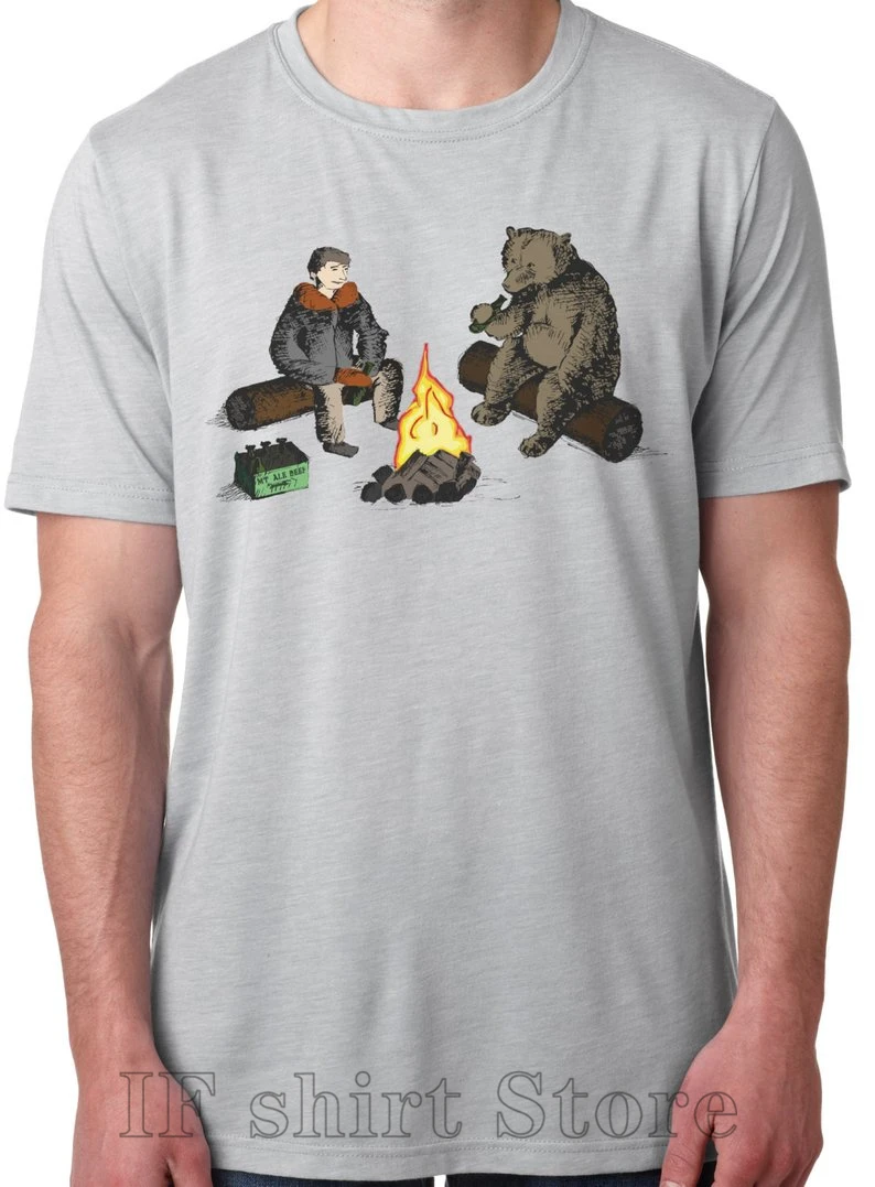 Футболка с надписью Man and Bear with a Beer Together Мужская футболка графическим рисунком 100%