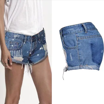 

Women Sexy Ripped Jeans Denim Shorts Worn Loose Shorts Pants Y784
