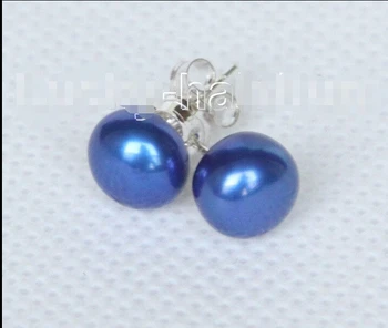 

FREE shipping&gt; &gt;&gt;&gt; Genuine Stud 8mm navy blue freshwater pearls Earrings 925s post j10427
