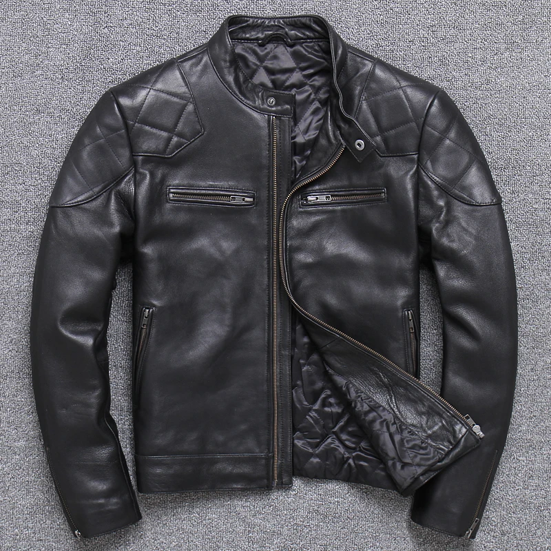 

Quality Luxury Mens Genuine Leather Jacket Fashion Black Short Biker Jackets Slim Casual Motorcycle Coats Thick Large Size 5XL