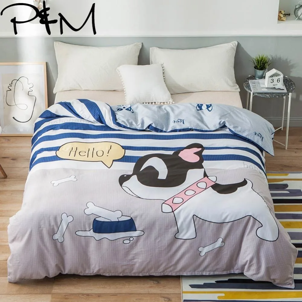 

Papa&Mima Cute bulldog and bones print Modern style Duvet Cover Comforter Quilt case 100% cotton queen full twin Custom size