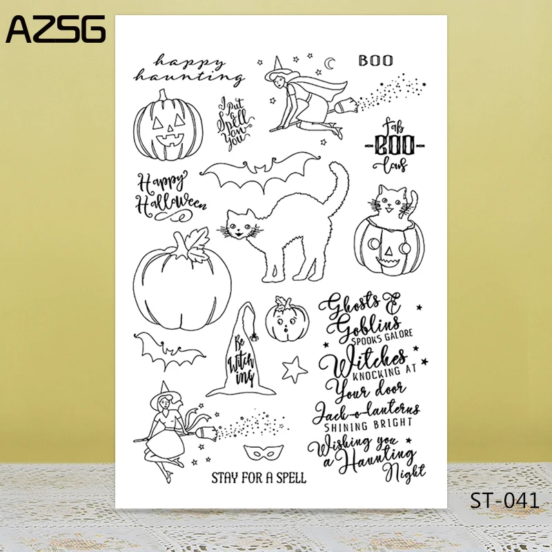 

AZSG Halloween Ghost Witch Cat Bat Clear Stamps/Seals For DIY Scrapbooking/Card Making/Album Decorative Silicone Stamp Crafts