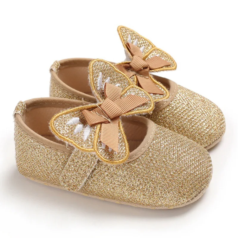 Детская кожаная обувь принцессы с блестками и звездами для маленьких девочек, цветочные кроссовки для новорожденных девочек, повседневная хлопковая обувь с бантом для малышей 0-18Ms