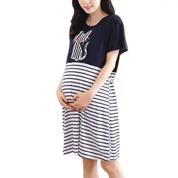 Летние для беременных Для женщин кормящих платье короткий рукав в полоску в технике пэчворк повседневные платья для беременных 998