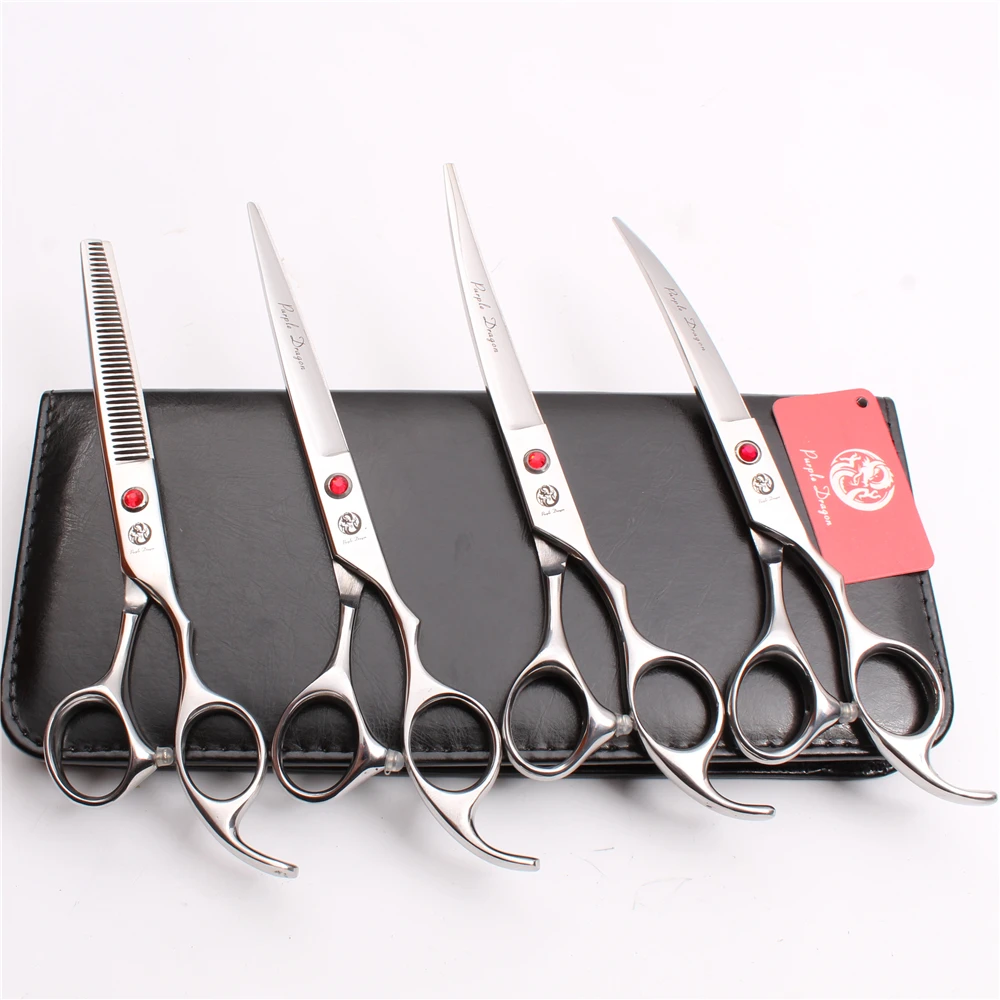 

Z3003 4Pcs Set 7'' Silvery Pets Hair Suit + Cutting Shears + Thinning Scissors + Professional Dogs Cats Up/Down Curved Shears