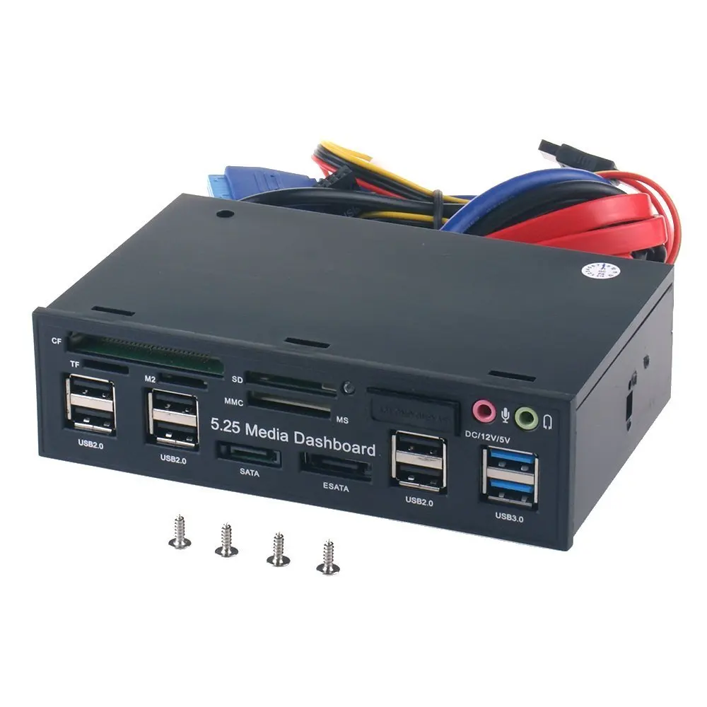 Baratos Panel frontal de Audio del Panel de medios de 5,25 pulgadas con SATA eSATA 2 x USB 3,0 y 6 x USB 2,0 Hub SD TF MMC M2 CF lector de tarjetas de MS