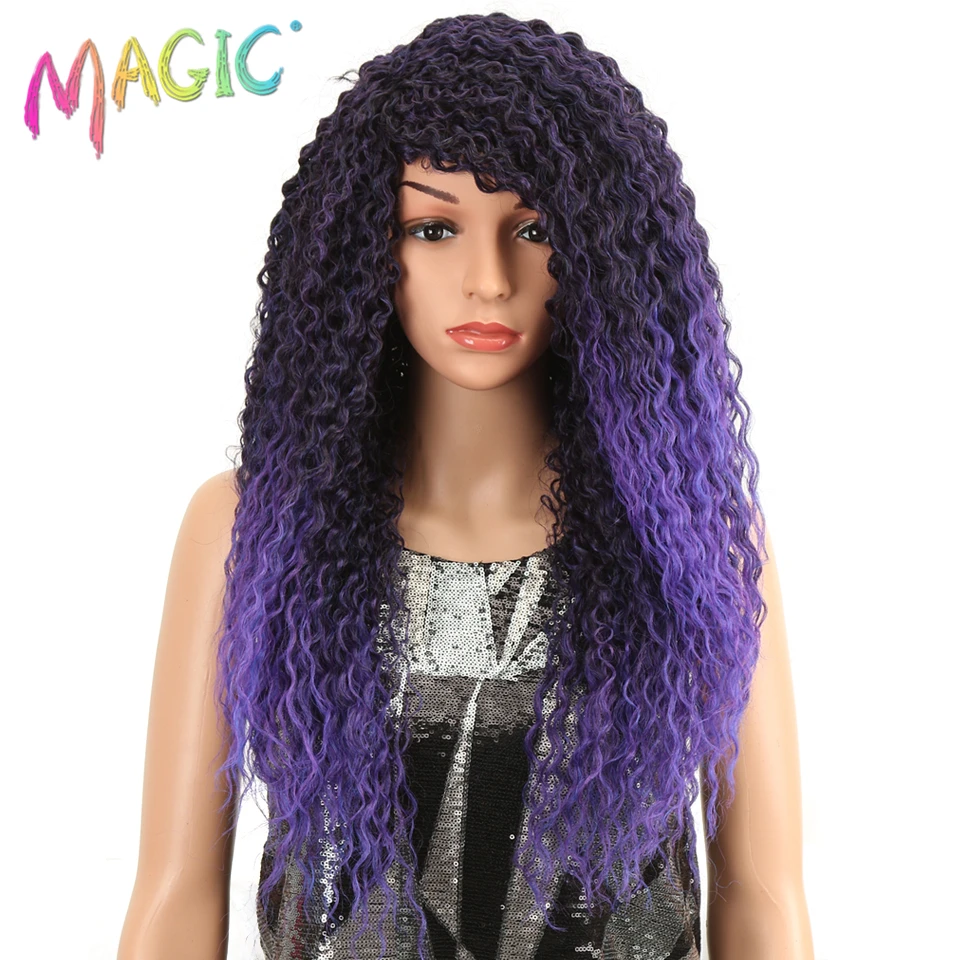 

MAGIC Curly Wigs Synthetic Hair Long Womens Wigs 26 Inch Synthetic Wigs For Women Purple Color Heat Resistant Free Shipping
