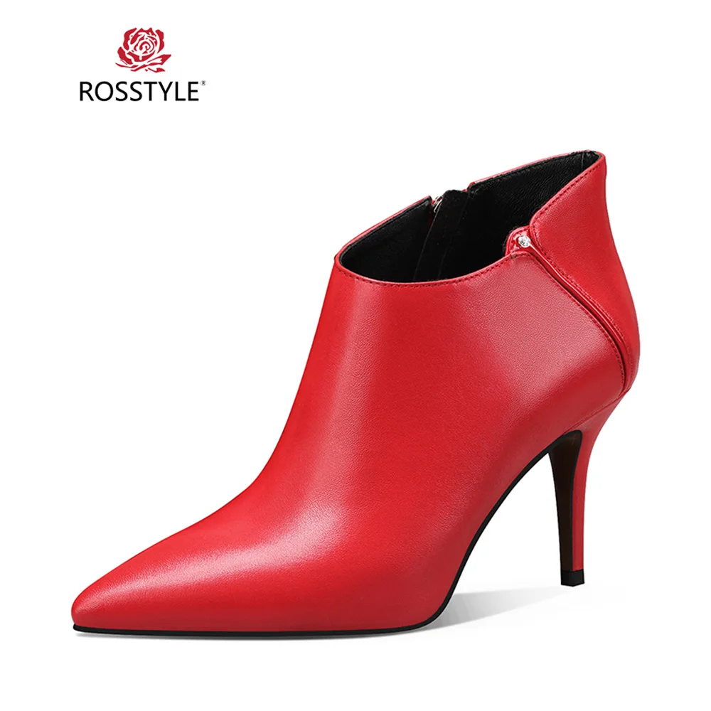 Invierno Dama Cuero Calidad Sólido 2018 Black Mujer Tacones Genuino De Bota Rosstyle Elegante Arranque Moda B43 Oficina Delgada red Tobillo Punta qBpfI4FwF
