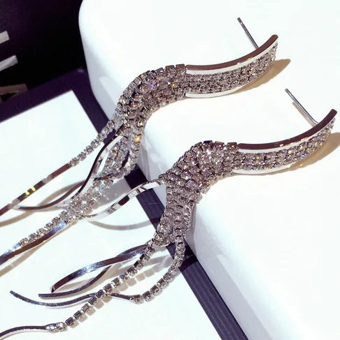 Роскошные серьги с кисточками со стразами золотые длинные серьги с кисточками для женщин серьги на свадебную вечеринку модные ювелирные изделия