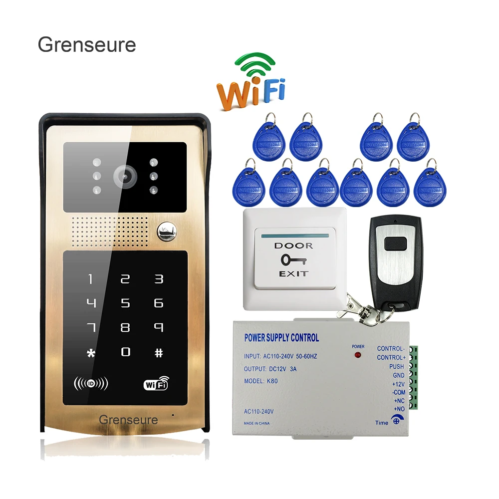 Free Shipping New Touch RFID Code Keypad Wireless Wifi Video Intercom Door Phone Waterproof Metal Doorbell for Android IOS Phone Free Shipping New Touch RFID Code Keypad Wireless Wifi Video Intercom Door Phone Waterproof Metal Doorbell for Android IOS Phone