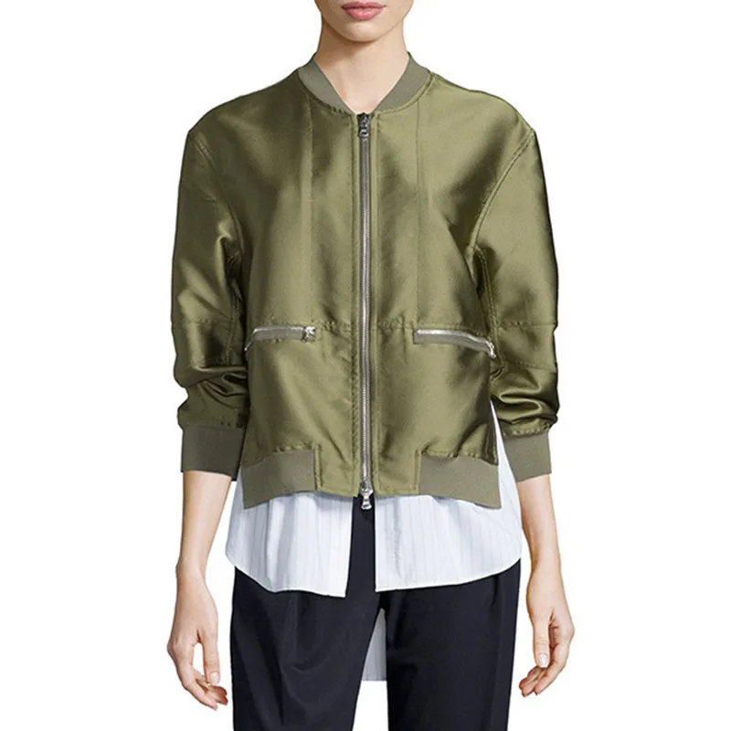 

Luxury Designer Brand Jacket for Women Fashion Stitched Striped Shirt Fake Two Short Jacket Pilot Baseball Uniform