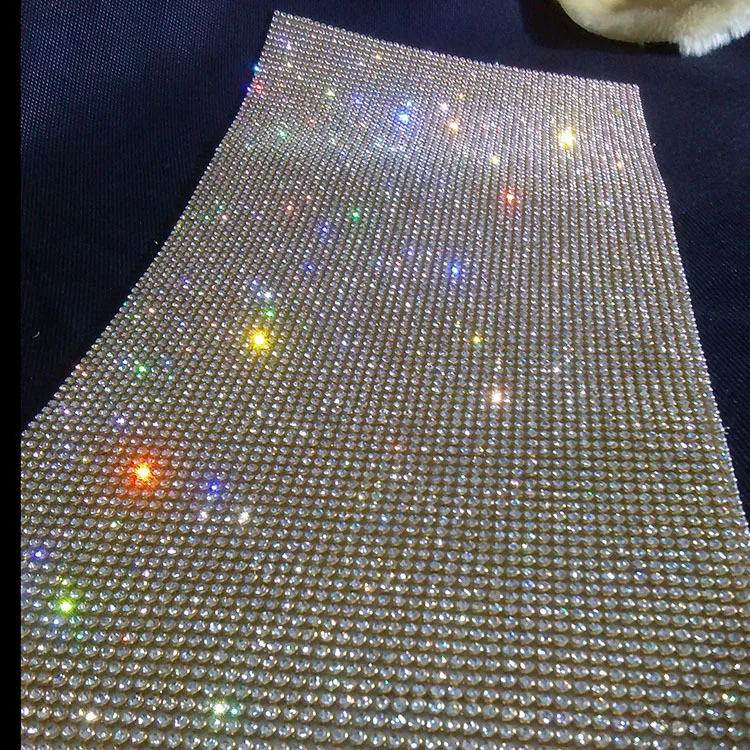 

Factory promotion!3mm gold base clear rhinestone trim rhinestone wrap mesh roll,beaded applique DIY crystal stone bridal trim