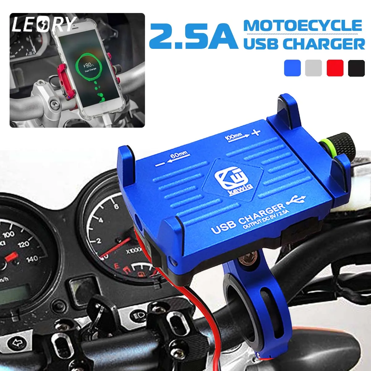 

Universal Aluminum Alloy Motorcycle Mount USB Charger Cell Phone Holder Bicycle Phone Holder for iPhone X 8 7 6s Fast Charging