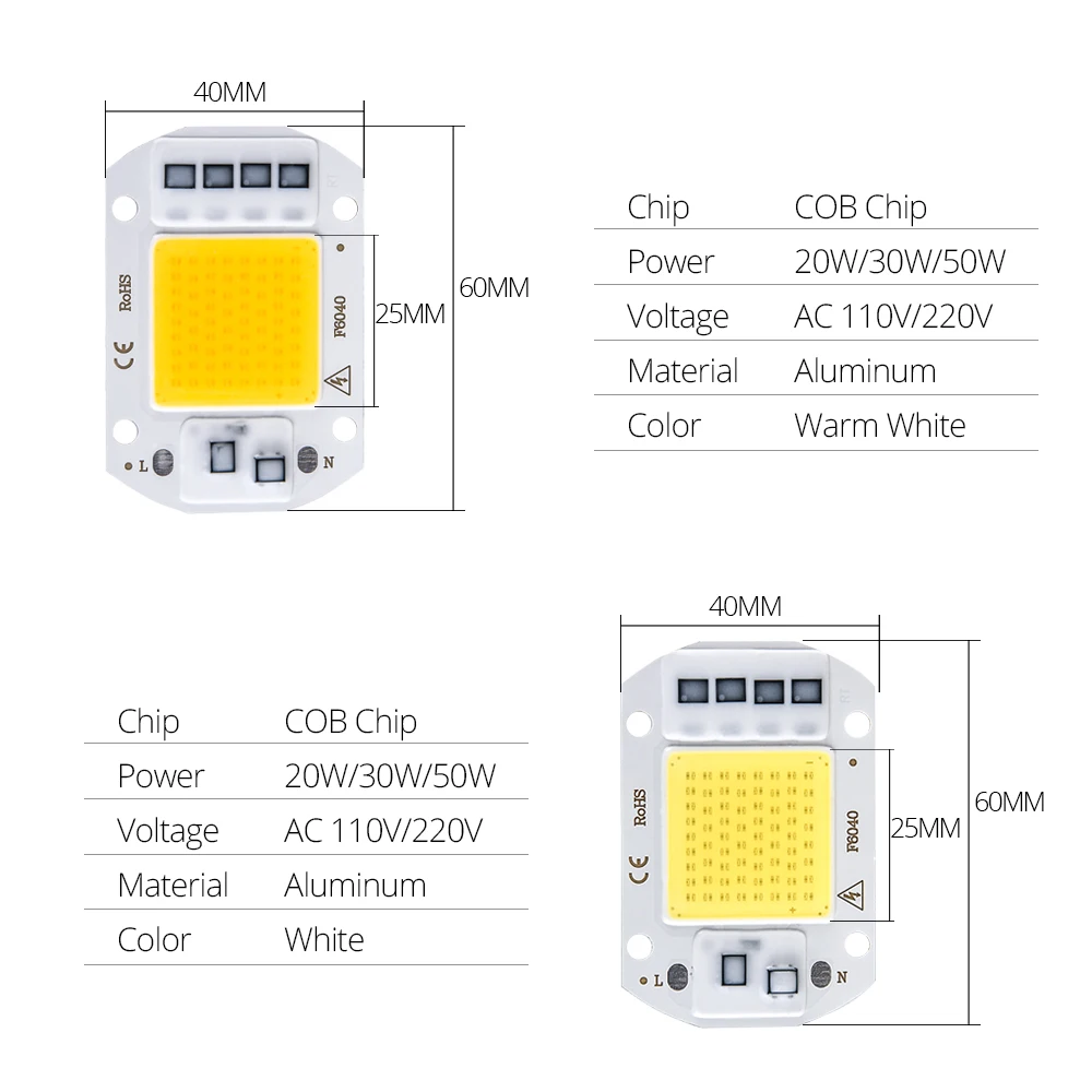 Светодиодный чип COB Foxanon 50 Вт 30 20 110 В 220 В|Светодиодные чипы| |