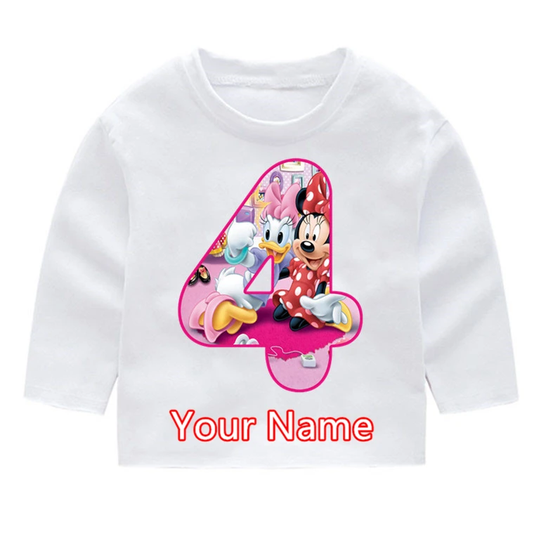 Детские Модные хлопковые футболки с длинными рукавами и принтом Минни Маус для дня рождения Детские топы с длинными рукавами, Одежда Harajuku для маленьких девочек - Цвет: P212-4N
