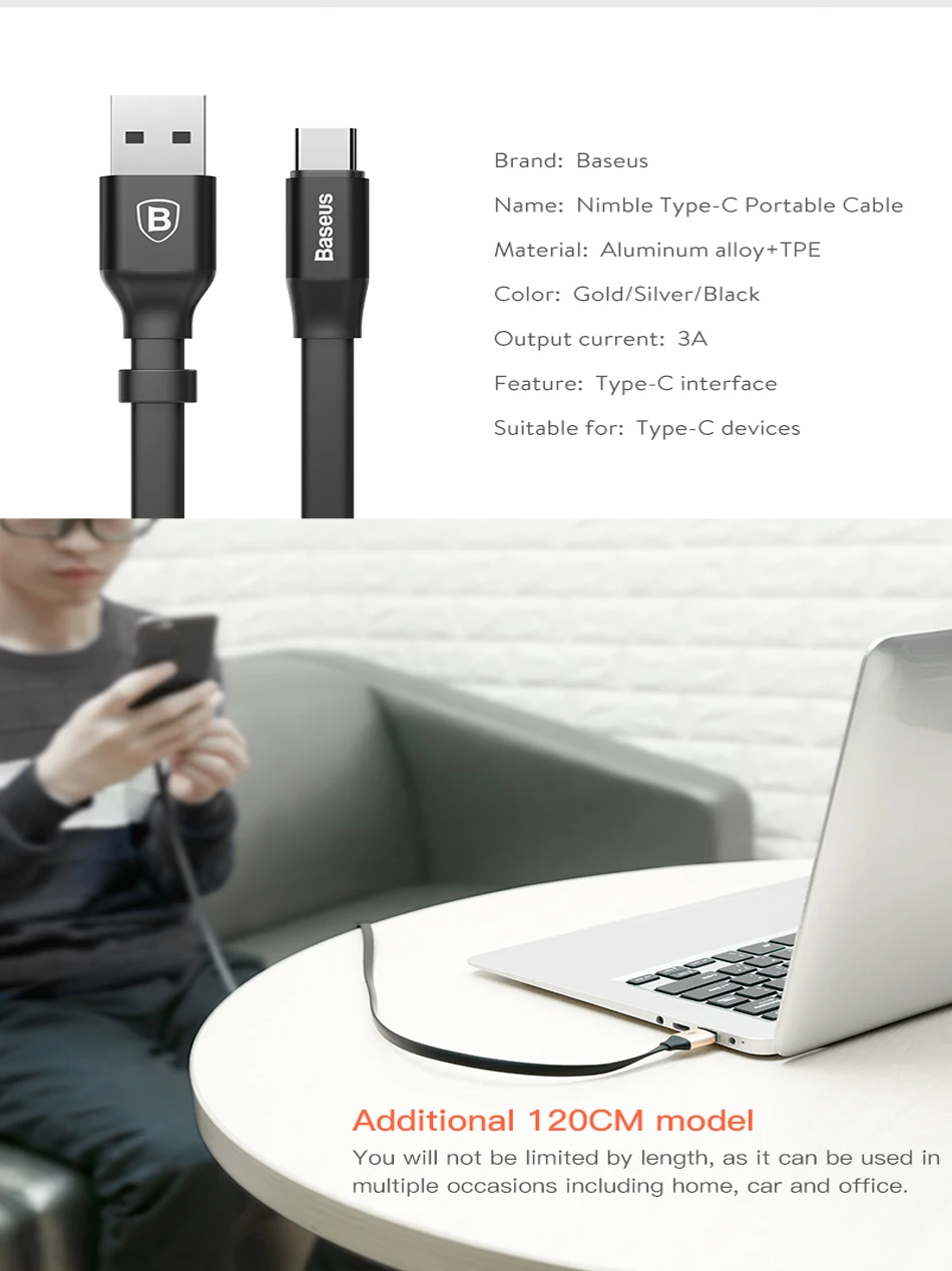 Baseus usb type-C кабель для samsung S9 Plus S8 huawei mate 10 lite USB зарядный кабель провод для быстрого заряда шнур USB C