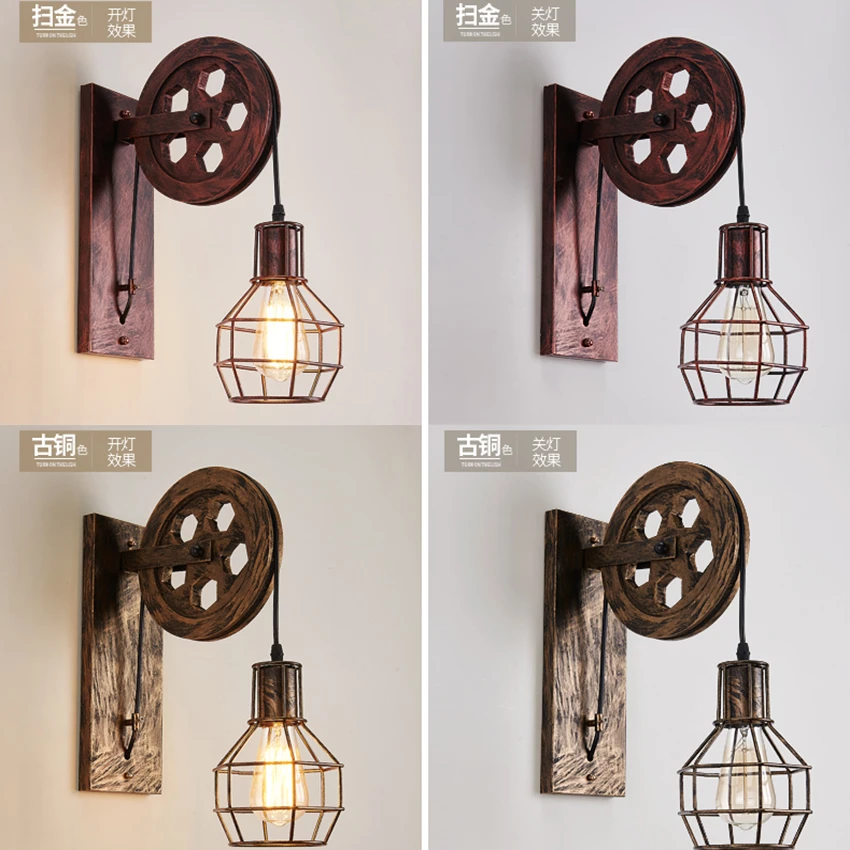 Американский промышленный Лофт ретро настенный светильник Эдисона лампы шкив настенные бра для спальни гостиной столовой коридора