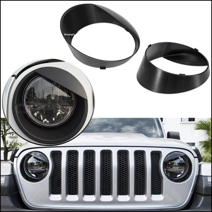 Wooeight 1Pair ABS Angry Eyes Black Front Light Headlight Lamp Cover Trim For Jeep Wrangler JL 2018 Car Accessories (1)