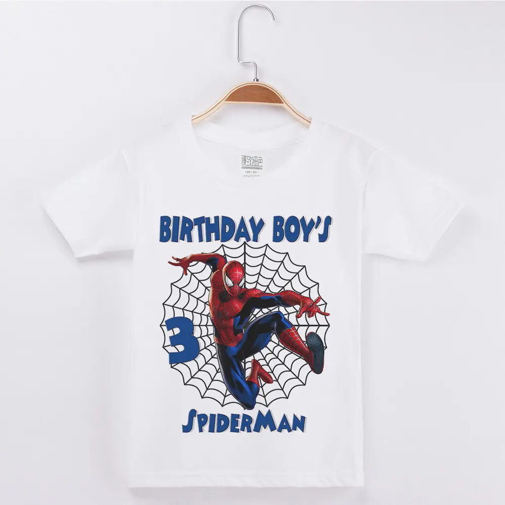 Детские белые футболки с изображением Человека-паука на день рождения, с цифрой 1-9 лет г. Летние футболки для мальчиков с героями мультфильма «супергерой» на день рождения dHKP2013