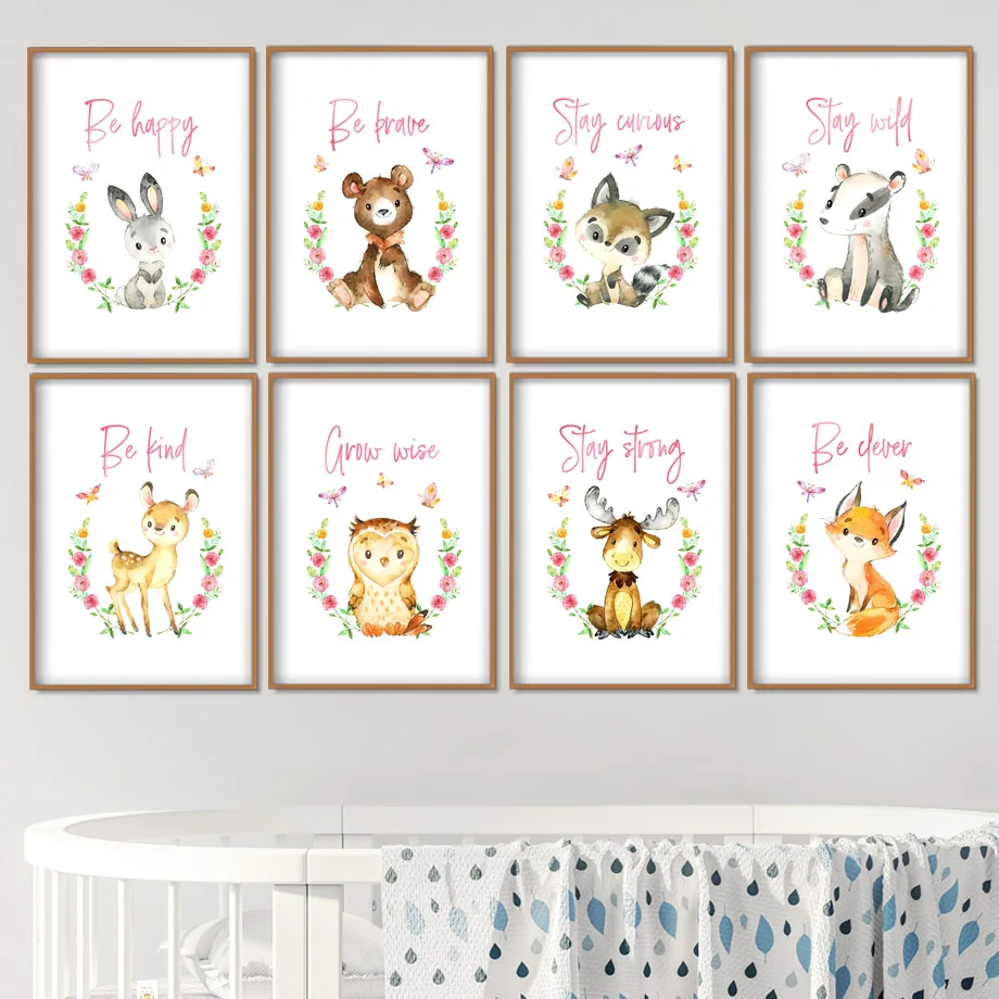 

Rabbit Bear Deer Fox Cat Nursery Wall Art Canvas Painting Nordic Posters And Prints Animal Wall Picture Girl Boy Kids Room Decor