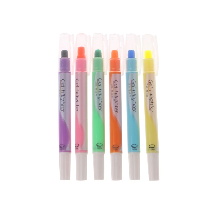 6 Pcs Watercolor Gel Pen Cute Highlighter Solid Accent Ink Maker Smooth