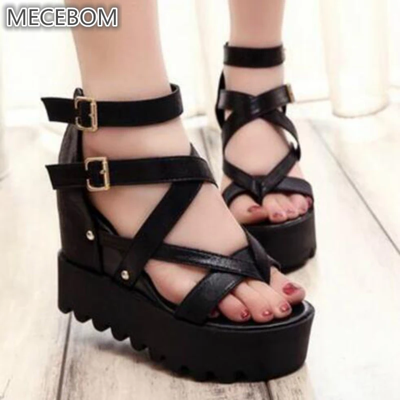 preço Sandálias da moda Verão Cinto Rendas Arco Chinelos Cunhas Plataforma Sandálias das Mulheres do dedo do pé aberto alto salto alto Mulheres sapatos feminino 9909 w