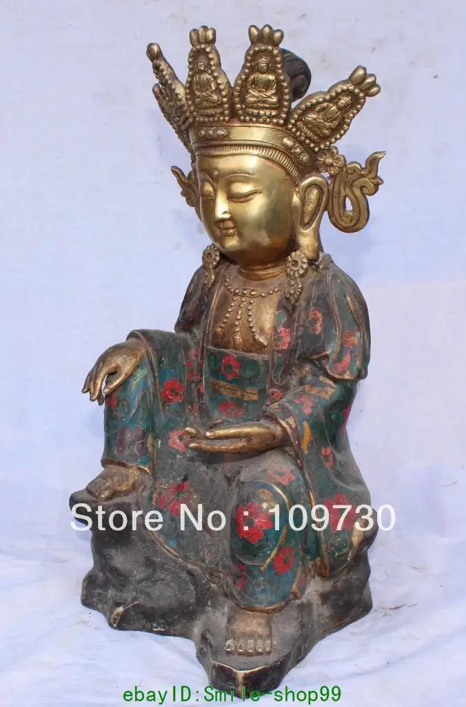 

008737 18" Chinese Tibet Bronze Gilt Cloisonne Enamel Sgakyamuni Buddha Kwan-yin Statue