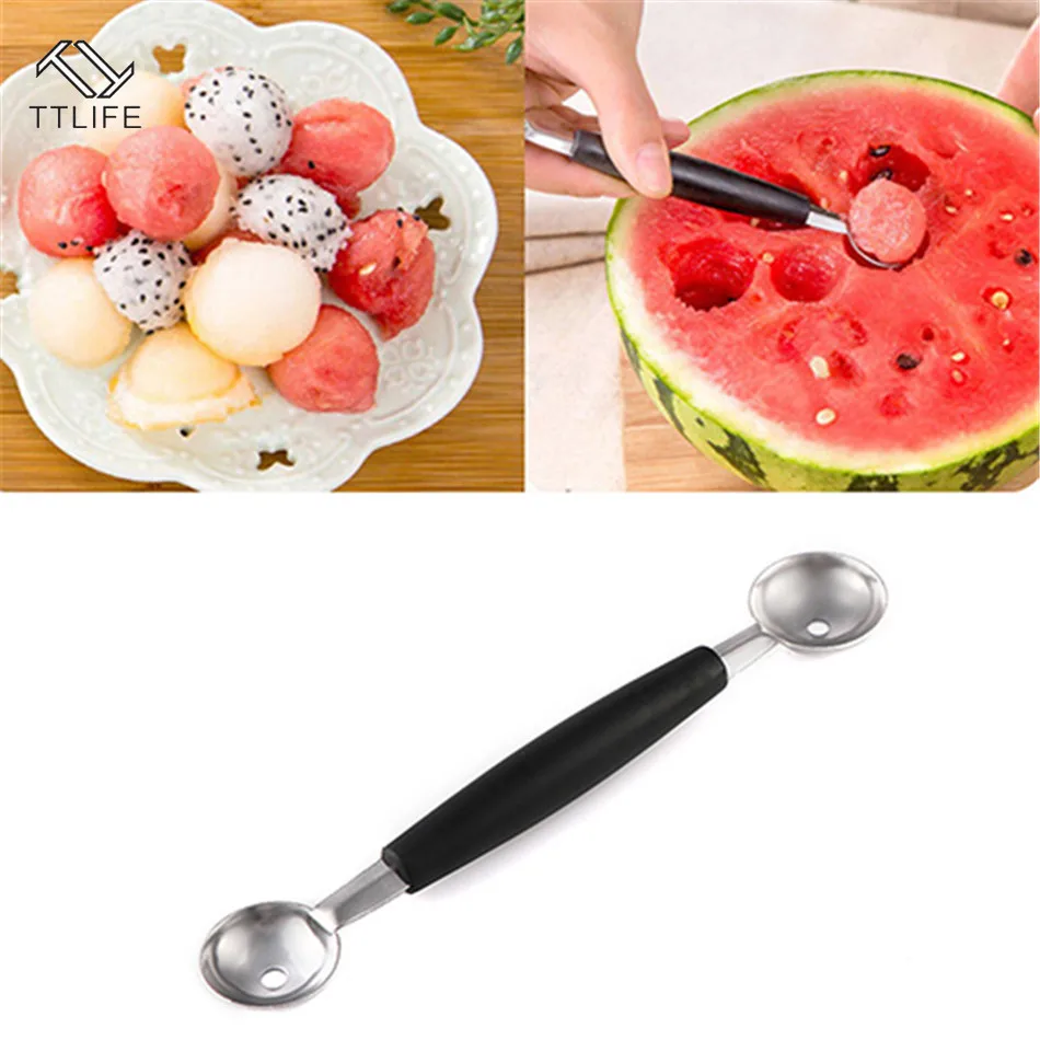 

TTLIFE Stainless Steel Watermelon Slicer Fruit Knife Cutter Ice Cream Ballers Melon Scoop Double Size Spoon Set Kitchen Tools