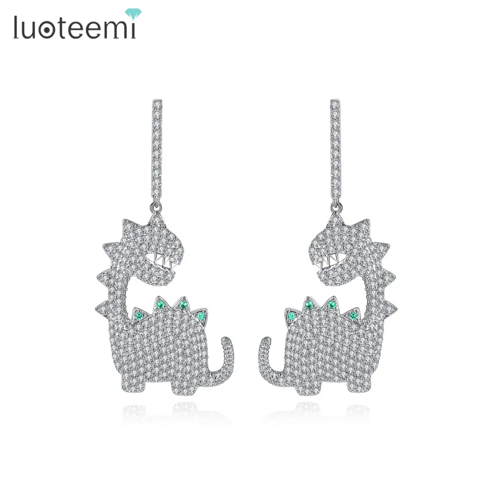 

LUOTEEMI New Lovely Dragon Drop Dangle Earrings for Women Wedding Party Paved Shiny Cubic Zircon Double Color Fashion Jewelry