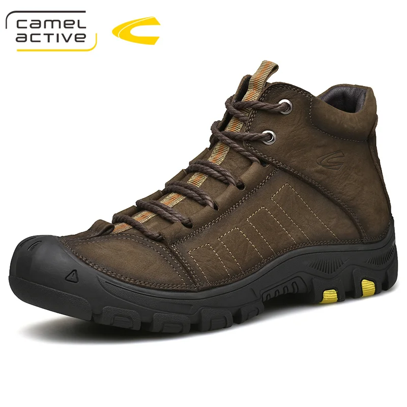 Camel Active Winter New Genuine Leather Men Shoes Short Plush Super Warm Ankle Boots Lace-Up Rubber Cow Leather Snow Boot