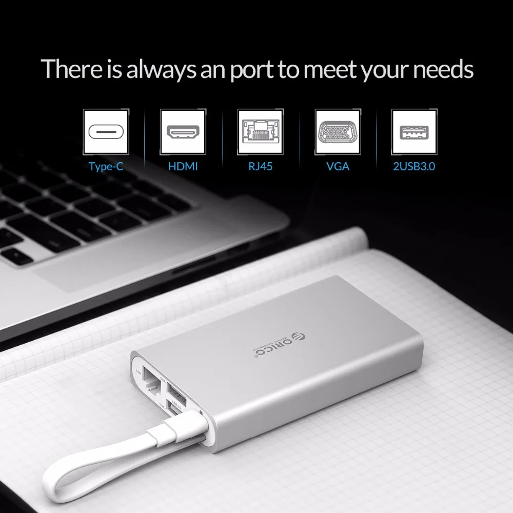 ORICO 6-в-1 USB-C Тип-C настольная док-станция для ноутбука для Apple MACbook USB-C к HDMI 4K VGA Порты и разъёмы концентратор RJ45 сети конвертер