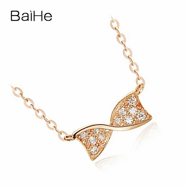 BAIHE Solid 18 K розовое золото 0.10CT Сертифицированный круглый натуральные бриллианты Женское Обручальное украшение милые/Романтические ожерелья