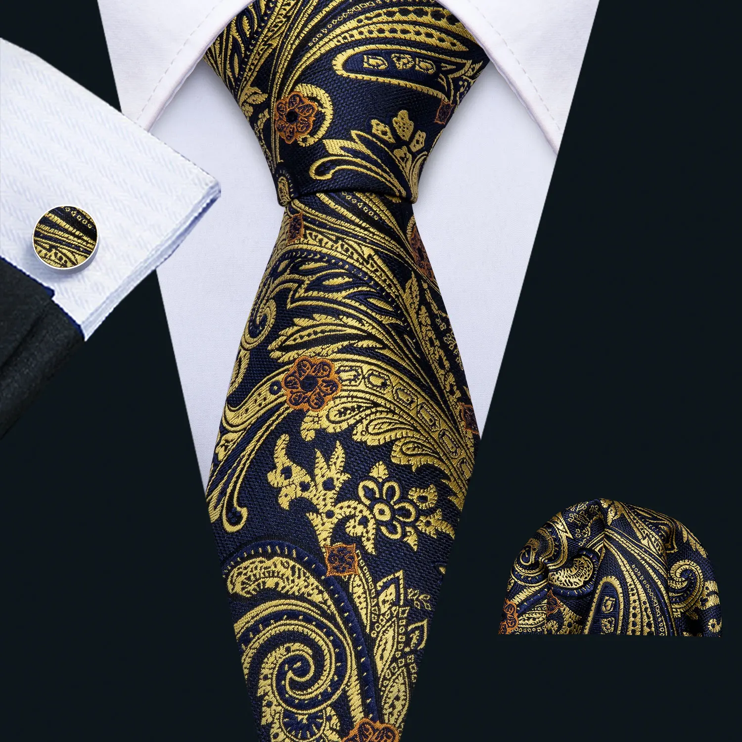 Мужской свадебный галстук, золотой шелковый галстук с цветочным принтом, набор, Барри. Ван, жаккардовые вечерние модные дизайнерские галстуки на шею для мужчин, FA-5138