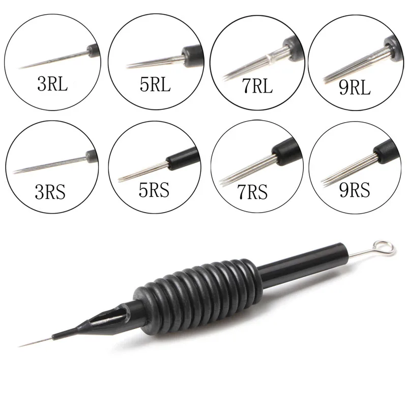 

10pcsCartridges Disposable Sterilized Electric Microneedle Permanent Makeup Pen Tattoo Needles R1/R3/R5/R7 silicone Handle Black